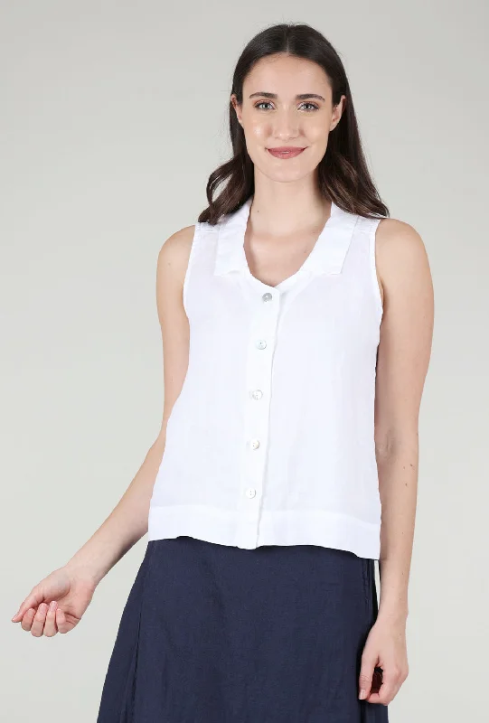 Hanky Linen S/L Shirt, White Practical Women's Multi - 