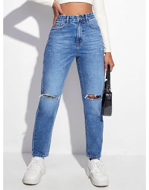 Mom Comfort Ultra High Jeans Knee Ripped Cashmere