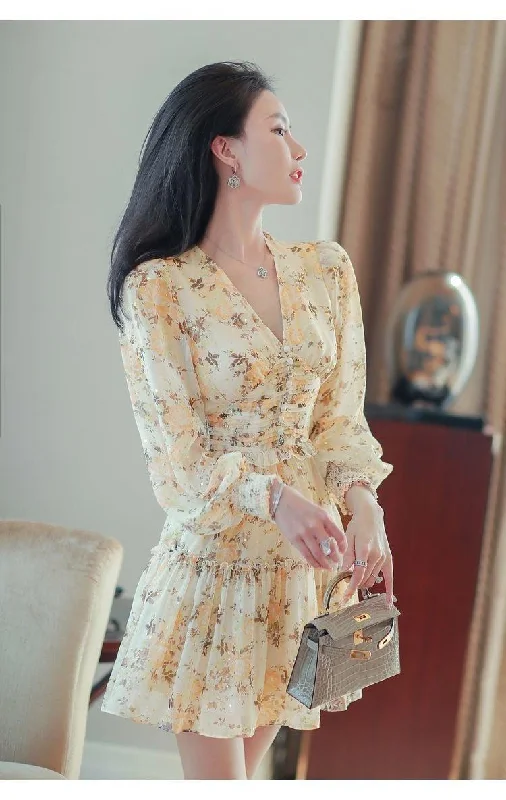 Paisley V-Neck Floral Mini Dress Women