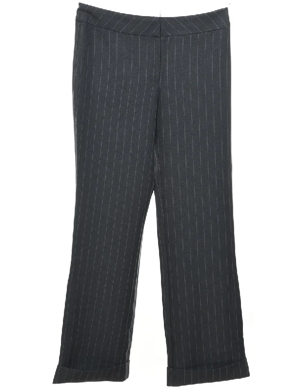 Dark Grey Striped Classic Trousers - W32 L31 Laid - back Women's Vibe
