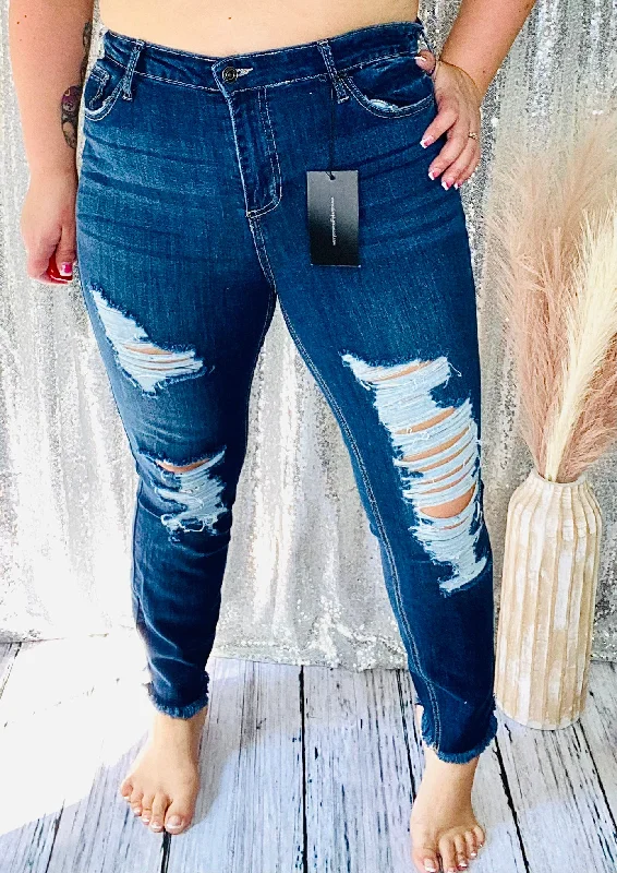 Simply O. - Dark Distressed Jeans Streetwear Style for 