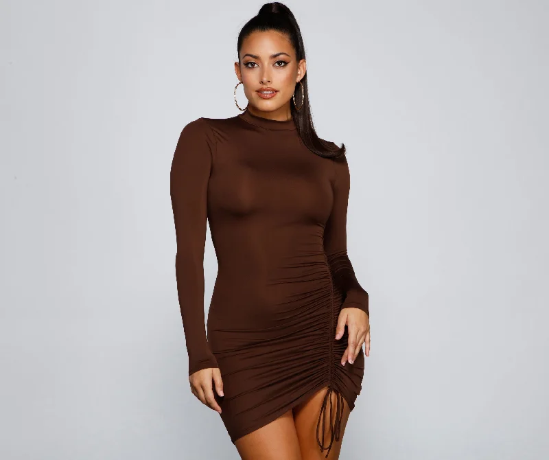 Drawn To Glam Ruched Mini Dress purpose