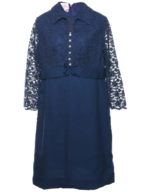 Navy Lace Shift Dress - L Women
