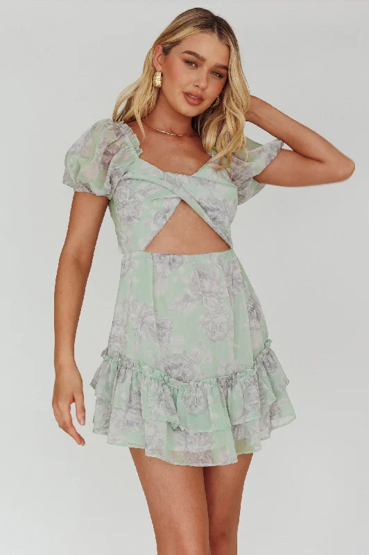 Sweet Nothings Puff Sleeve Twist Dress Floral Apple Feminine Women's Style 