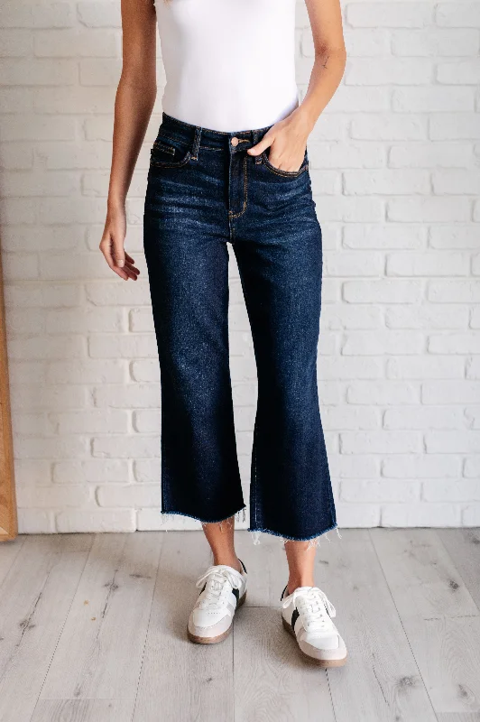 Judy Blue High Waist Cropped Wide Leg Non Distressed Jeans Relaxed Women's 
