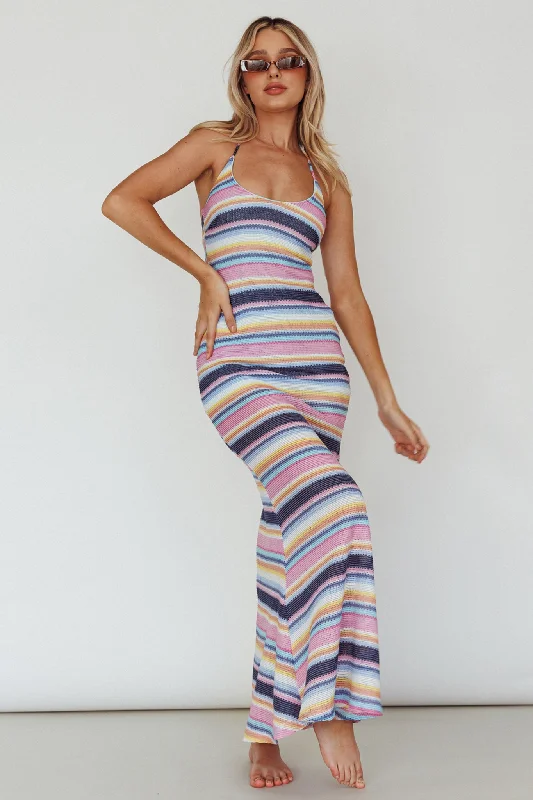 Kandy Crochet Maxi Dress Stripe Blue Multi Relaxed Women's 