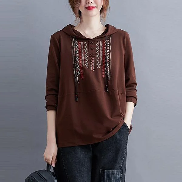 New Arrival 2020 Simple Style Vintage Embroidery Loose Female Long Sleeve Hoodies Vacation