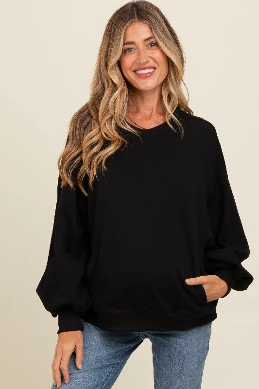 Black Oversized Balloon Sleeve Maternity Sweatshirt Hip Women's Urban