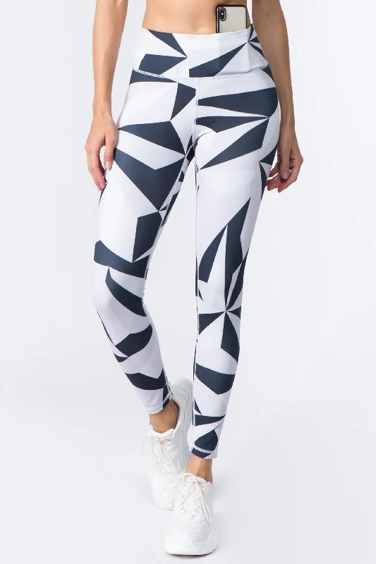 Neutral Toned Geo Print Active Workout Leggings Preppy Women's College