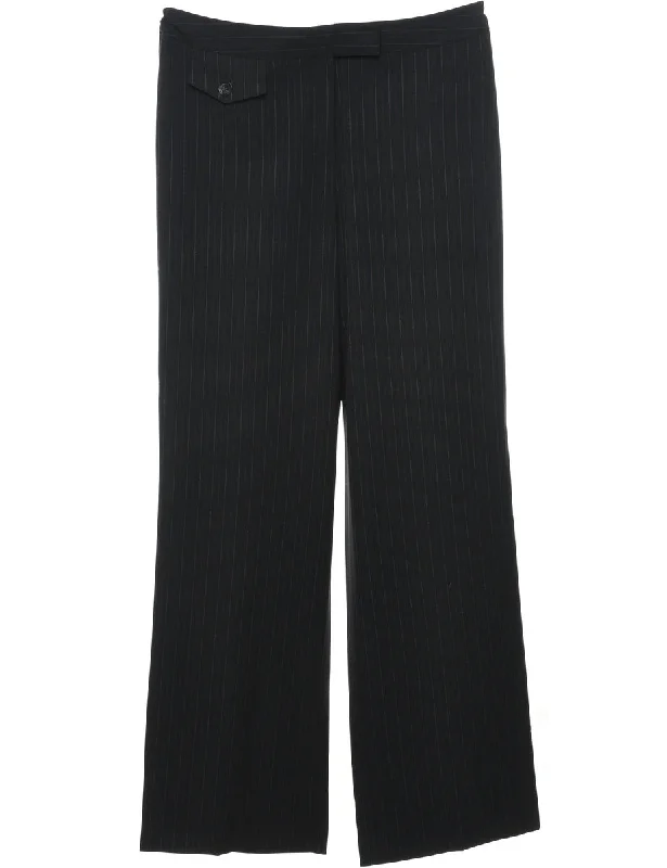 Black Classic Striped Trousers - W32 L34 Unique Women's Upcycled