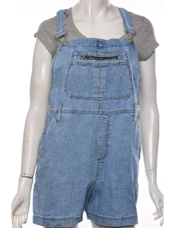 Light Wash Cropped Dungarees - W38 L35 Preppy Women's College