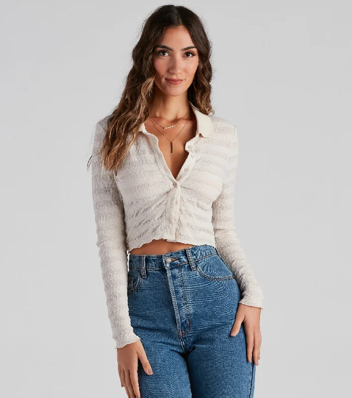 Trendy Knits Pointelle Crop Top Adventure