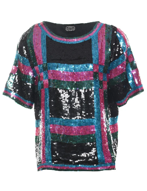 Sequined Party Top - M Monochromatic All - in - one