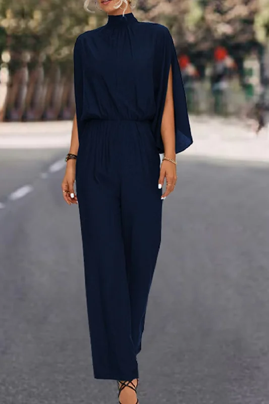 Tie Back Mock Neck Split Sleeve Jumpsuit Gym