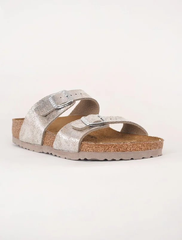 Sydney Sandal, Washed Silver Polished Women's Silk