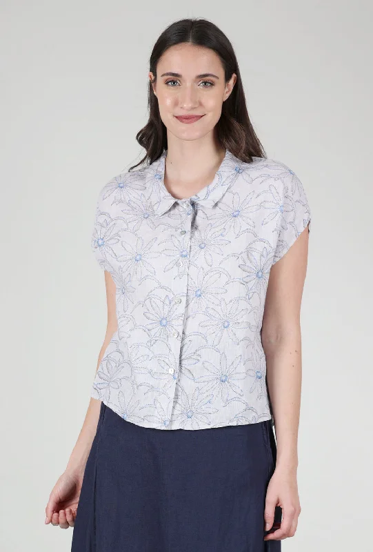 Daisy Print Linen Shirt, Aluminum Stylish Women's Tropical 
