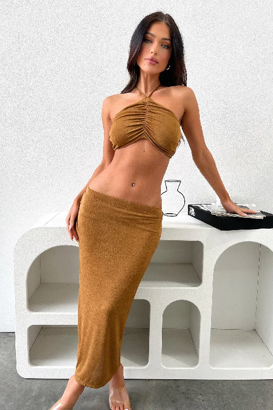 Fumes Midi Skirt - Brown Geometric
