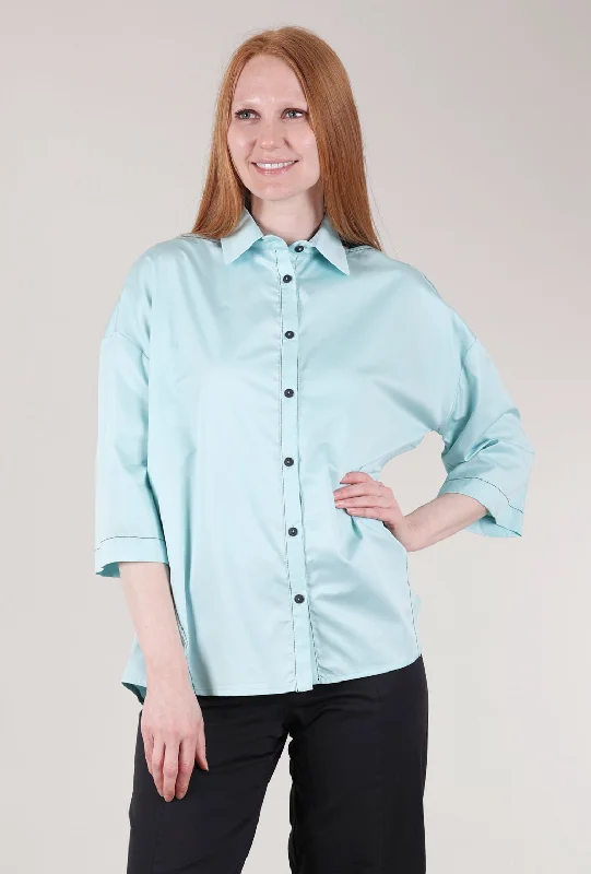 Peekaboo-Shoulder Crisp Shirt, Azure Sporty Women's Tennis