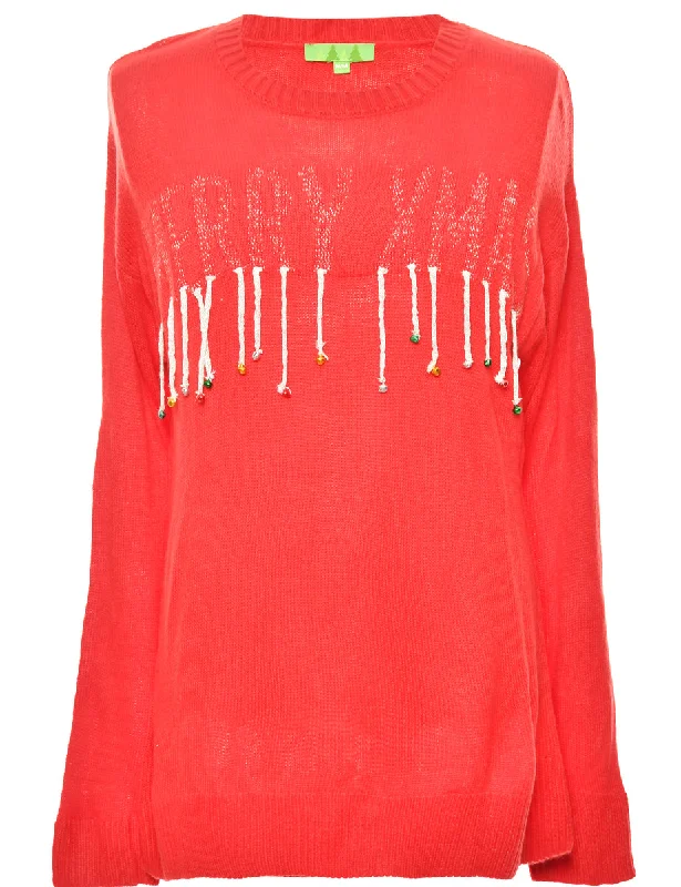 Red Embellished Christmas Jumper - M Monochromatic All - in - one