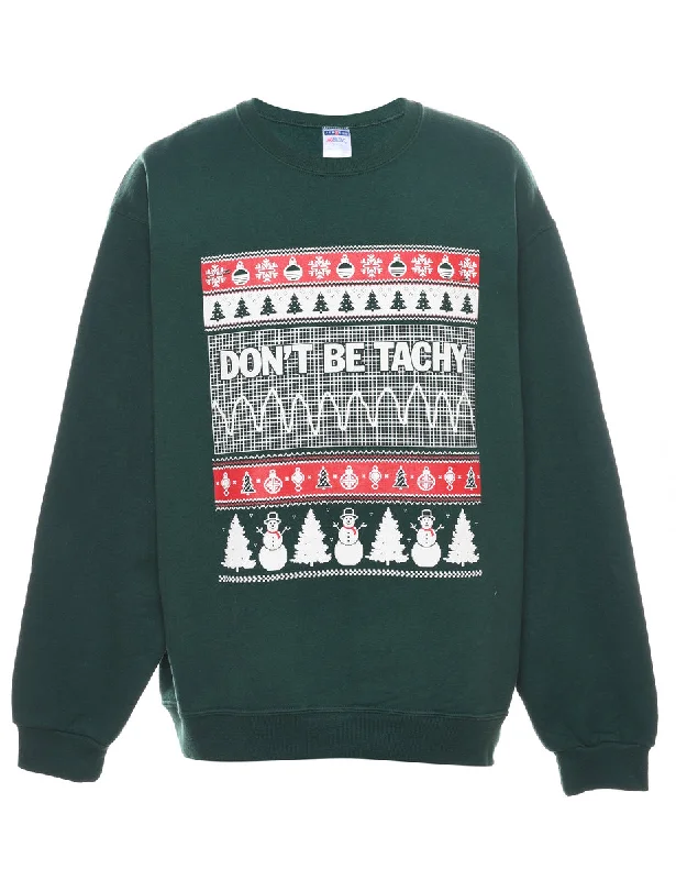Snowman Design Dark Green & Red Christmas Sweatshirt - L Compression