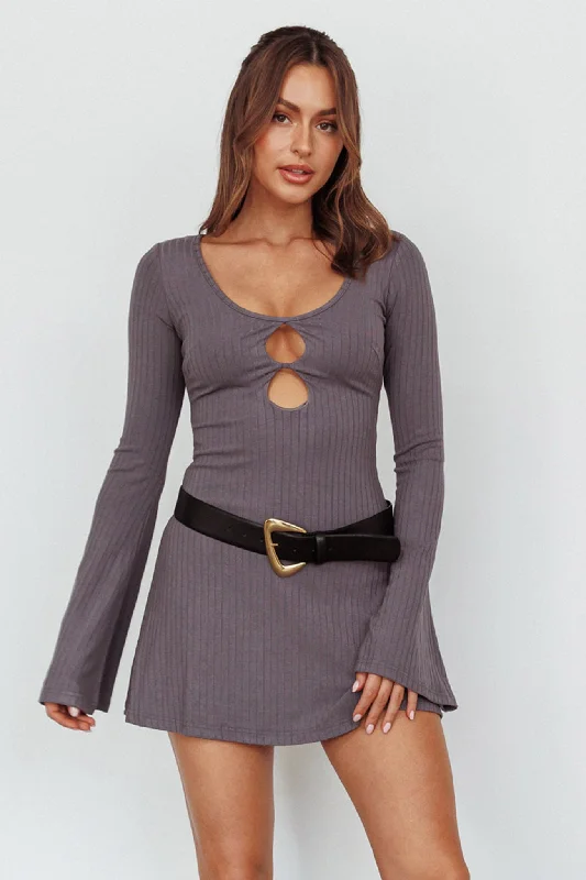 Press Pause Long Sleeve Cut-Out Mini Dress Charcoal Refined Women's Hand - crafted