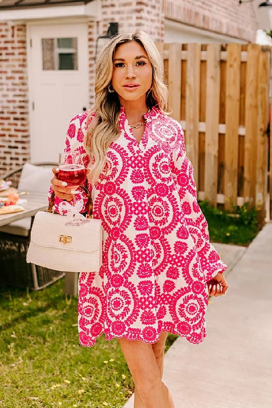 Sunday Market Embroidered Tunic Dress in Hot Pink Sophisticated Women's 