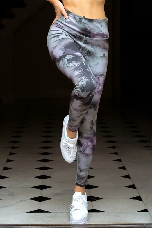 Smokey Purple Tie-Dye Leggings Confident Women's High - fashion