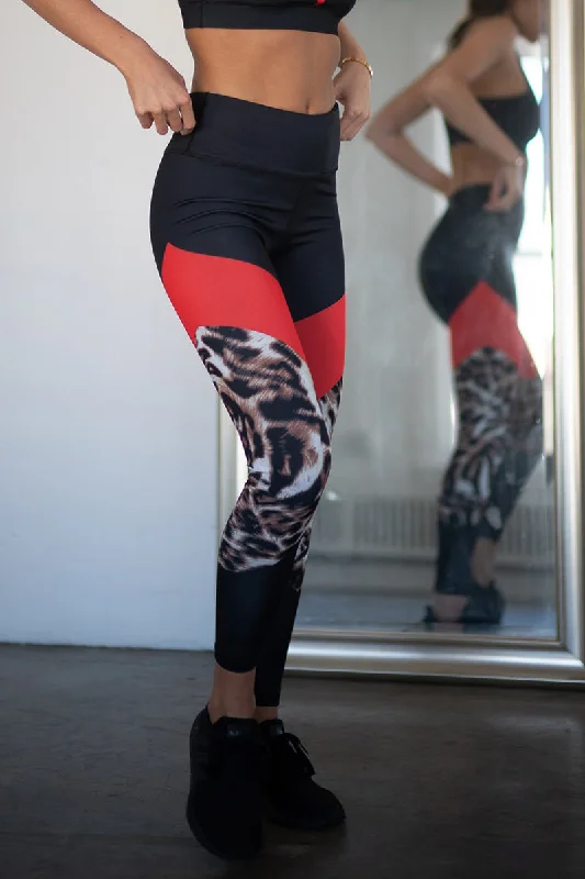Colorblock Cheetah Active Leggings Edgy Women's Punk