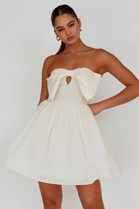 Arabesque Bow Bust Mini Dress Champagne Polished Women's Silk