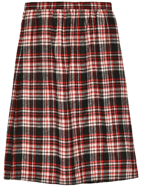 Checked Red Midi Skirt - M Refined Women's Hand - crafted