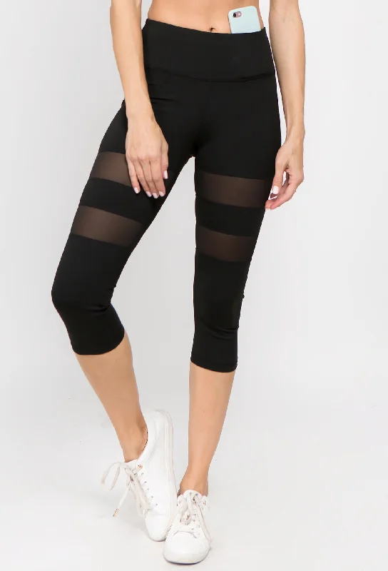 Cara Mesh Striped Capri Legging Modern Women's 