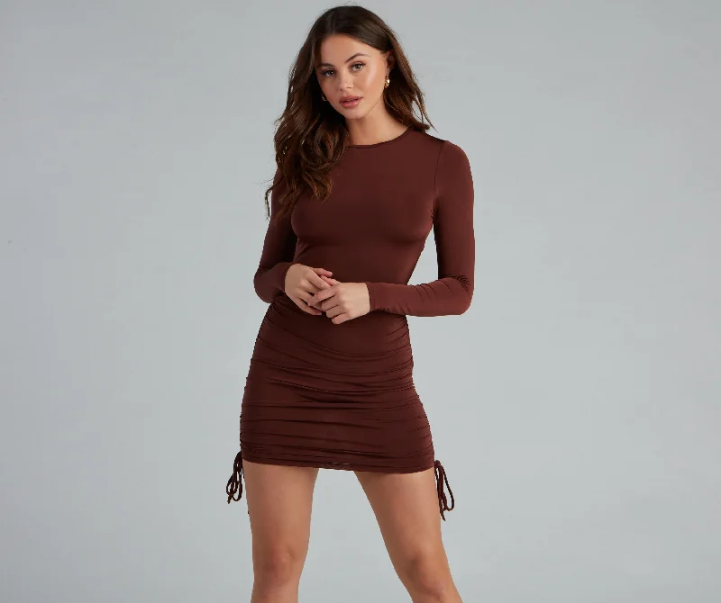 Ruched Babe Long Sleeve Mini Dress British Gentlewoman Style