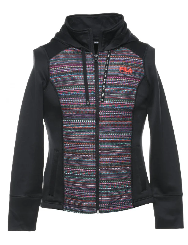 Fila Black Hoodie - XS Cool Women's Distressed