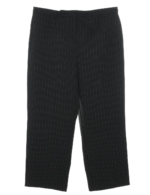 Striped Black Trousers - W35 L27 Classic Women's Tweed