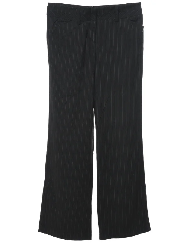 Pinstriped Black Classic Trousers - W32 L32 Compression