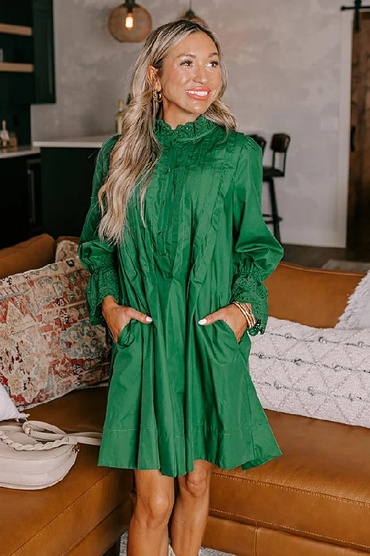 Caramel Kisses Pleated Mini Dress in Hunter Green Refined Women's 
