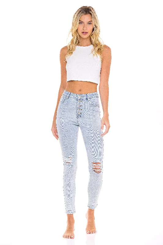 Star Stitched Pockets - Stretchy High Waisted Jeans - The Violet Edgy Women's Punk