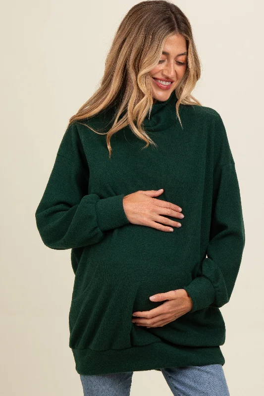 Forest Green Brushed Knit Cowl Neck Maternity Pullover Country