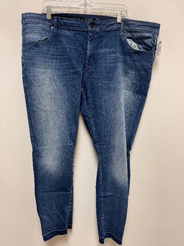 Jeans Skinny By Ava & Viv In Blue Denim, Size: 22 Artistic Women's Hand - painted