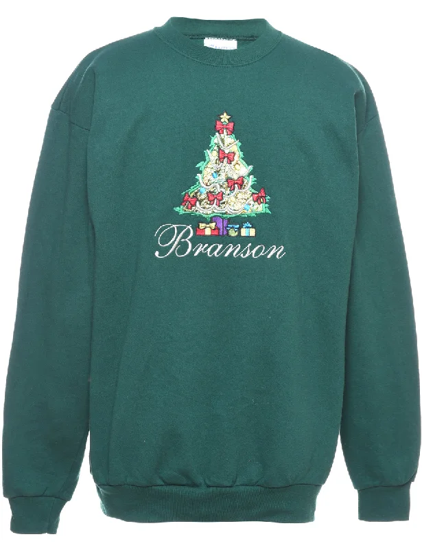 Christmas Tree Print Sweatshirt - L Traditional Women's 