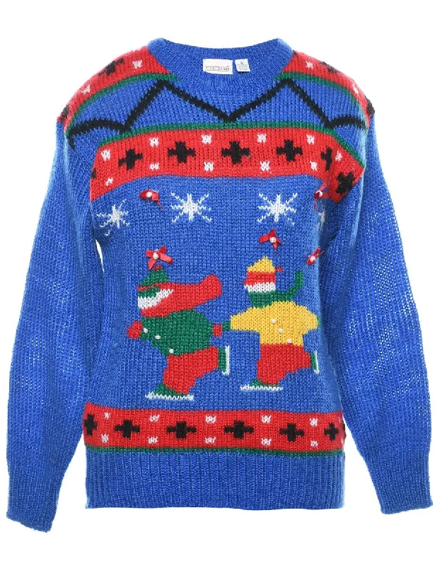 Festive Print Christmas Jumper - L Cool Women's Skate
