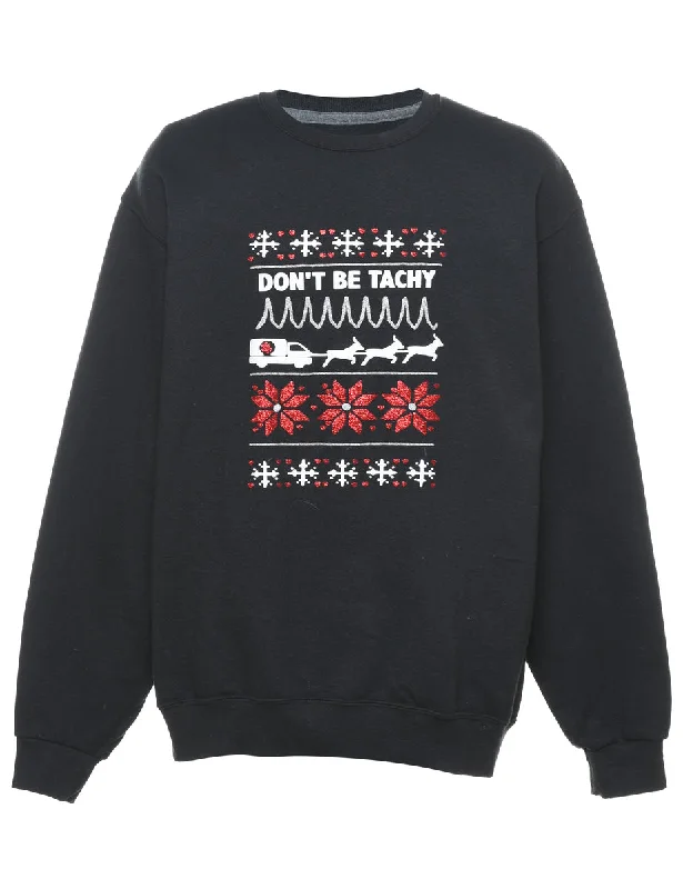Black Christmas Sweatshirt - L Casual Women's Loose - fitting
