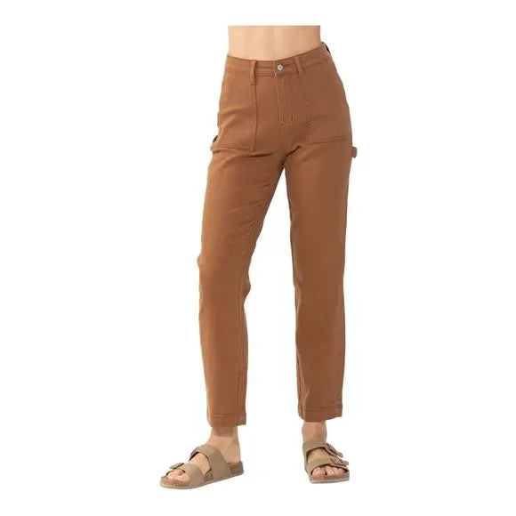 Judy Blue High Waist Brown Carpenter Utility Slim Fit Jeans Sharp Women's Italian