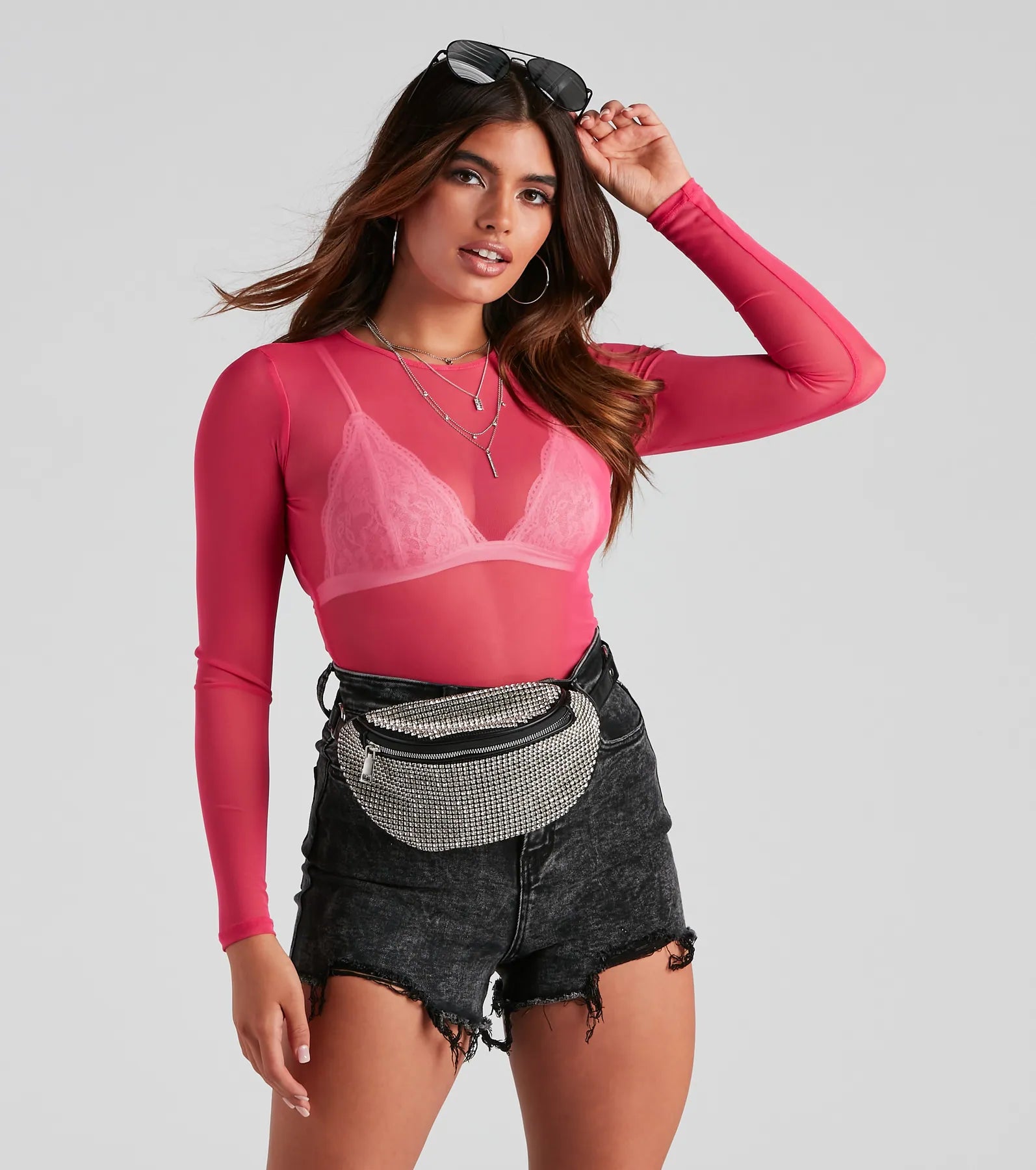 Mesh It Up Long Sleeve Crop Top Cool Women's Distressed