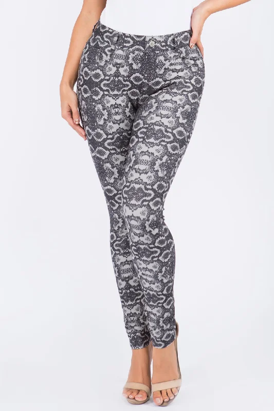 Snake Print 5-Pocket Jeggings with Belt Loops Athletic Women's 
