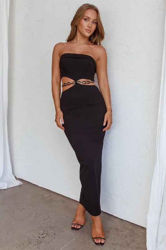 Cindi Cut-Out Chain Waist Maxi Dress Black Bold Women's Statement