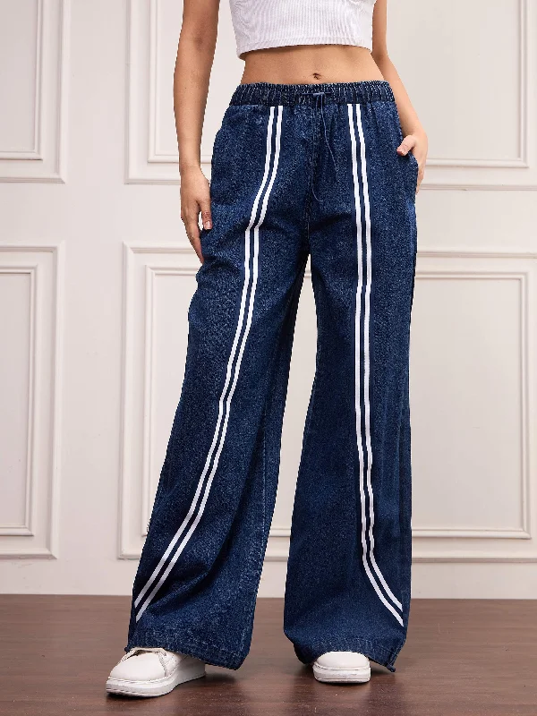Women Blue Denim Front Tape Jeans Youthful Women's Anime - inspired