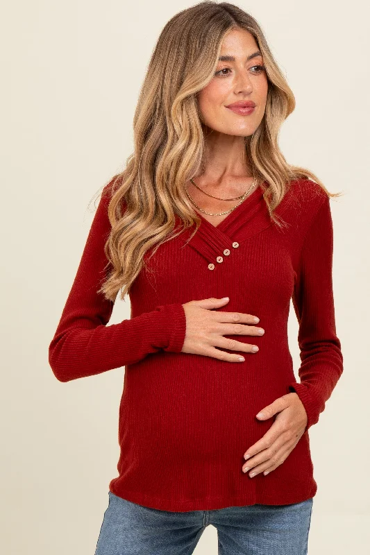 Rust V-Neck Long Sleeve Maternity Top Sustainable Organic