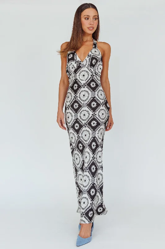 Lavara Halterneck Midi Dress Floral Black Sharp Women's Italian