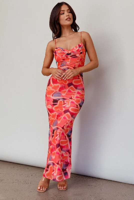 Teava Laced Waist Midi Dress Abstract Sorbet Monochromatic Office Style